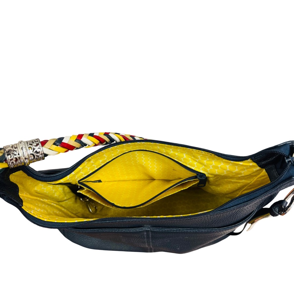 Brighton Navy Blue Pebbled Leather Hobo Bag Braided Multi Color Strap D946462 - Picture 7 of 11